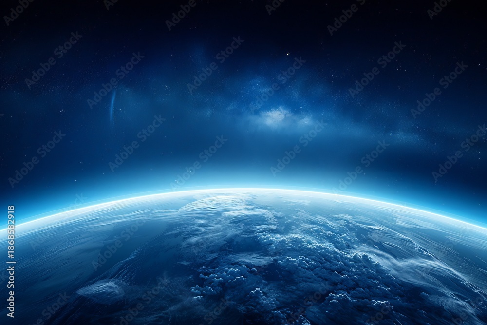 Fototapeta premium Awe-Inspiring Deep Space Perspective with Panoramic Cosmic Horizon and Luminous Soft Glow Effect