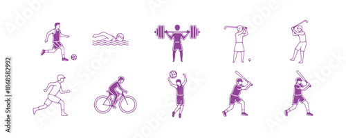 Vector Style Sports Icon Set with Editable Thin Line Strokes

