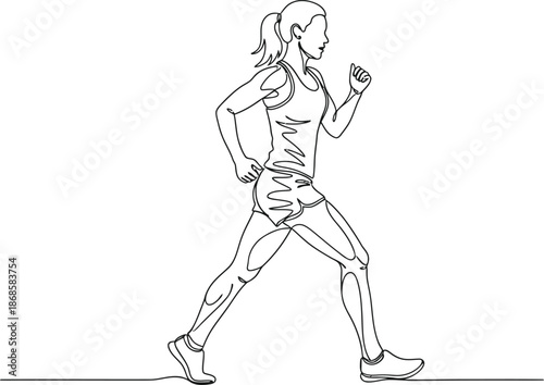 Woman running in fitness outfit with ponytail hair, active lifestyle and healthy habits concept