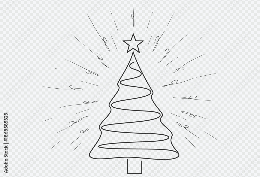 Fototapeta premium Beautiful christmas tree illustration with star on top and decoration lights around it