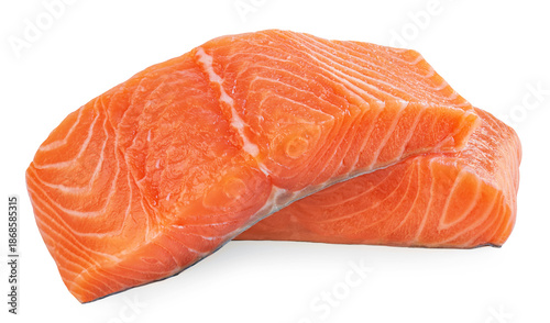 Raw salmon fillets  isolated on white background. Salmon, trout steak close up. Seafood diet