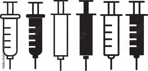 Vaccination icon collection in black. Insulin icon vector simple design. Set of medical syringe icons. Vaccination icon design for signs, logo, apps. Vaccination on transparent background
