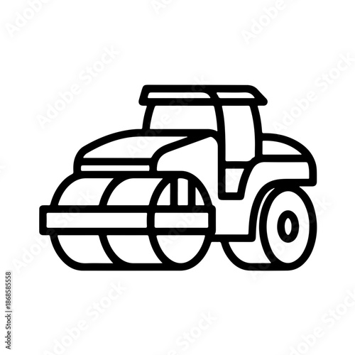 road roller as a simple single icon logo, line art, vector illustration, isolated on transparent background