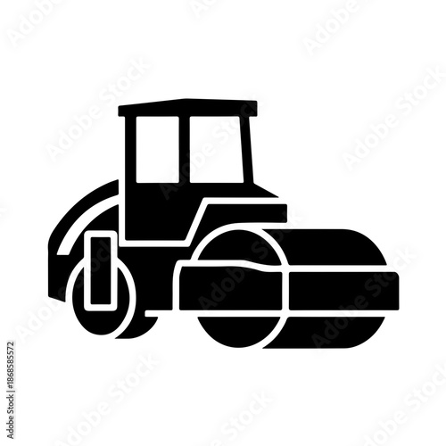 road roller as a simple single icon logo, line art, vector illustration, isolated on transparent background