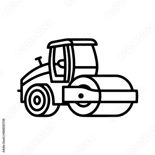 road roller as a simple single icon logo, line art, vector illustration, isolated on transparent background