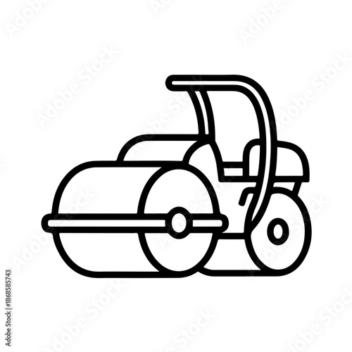 road roller as a simple single icon logo, line art, vector illustration, isolated on transparent background