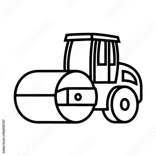 road roller as a simple single icon logo, line art, vector illustration, isolated on transparent background
