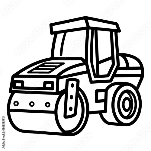 road roller as a simple single icon logo, line art, vector illustration, isolated on transparent background