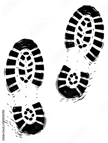 Hand drawn boot print set featuring two distinct footprints for journey and tracking concepts