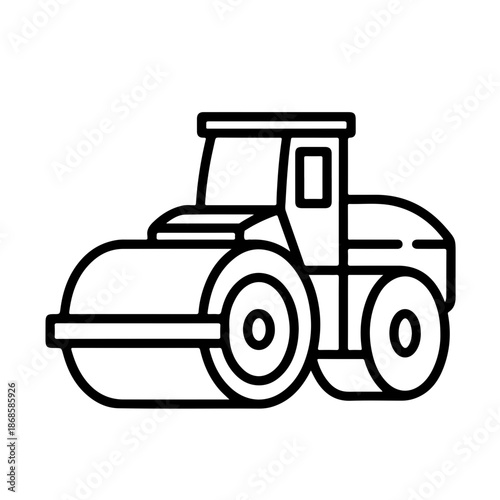 road roller as a simple single icon logo, line art, vector illustration, isolated on transparent background