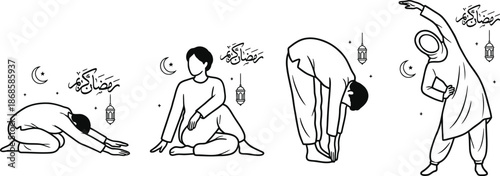 Ramadan yoga stretching vector illustration for wellness