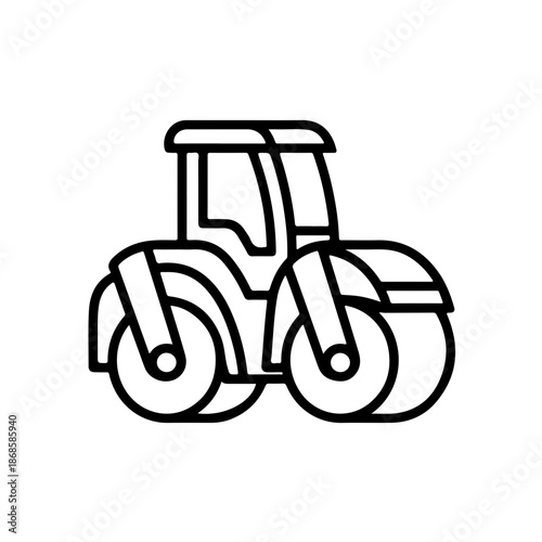 road roller as a simple single icon logo, line art, vector illustration, isolated on transparent background