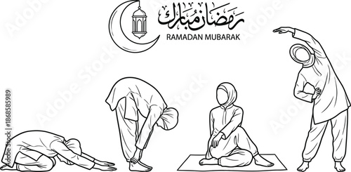 Ramadan yoga stretching vector illustration for wellness