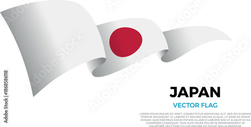 Flag of Japan. Japanese and Oriental Culture. Shining flag with realistic shadows waving in three layers. The elegant curves and realistic shading create a sense of motion