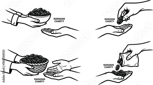 Hands giving dates charity during Ramadan vector illustration