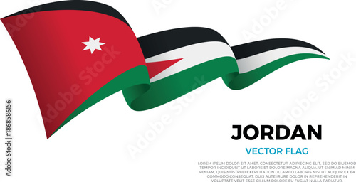 Flag of Jordan. Jordanian and Arab Culture. Shining flag with realistic shadows waving in three layers. The elegant curves and realistic shading create a sense of motion