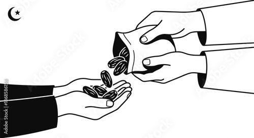 Hands giving dates charity during Ramadan vector illustration