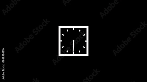 White Clock Face in time on a black background,with 4k video animation.