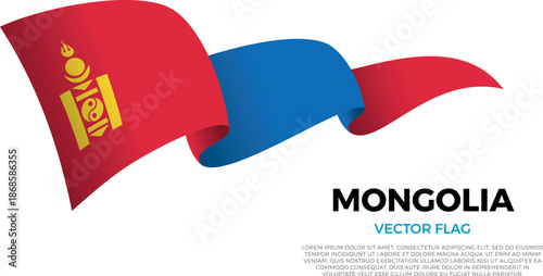 Flag of Mongolia. Mongolian and Asian Culture. Shining flag with realistic shadows waving in three layers. The elegant curves and realistic shading create a sense of motion