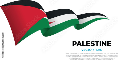 Flag of Palestine. Palestinian and Arab Culture. Shining flag with realistic shadows waving in three layers. The elegant curves and realistic shading create a sense of motion