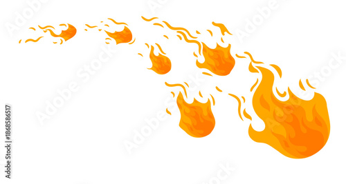Stylized orange and yellow fire trail with flowing flames and burning sparks in a dynamic arc.