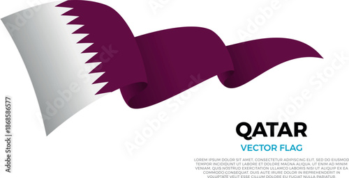 Flag of Qatar. Qatari and Arabian Culture. Shining flag with realistic shadows waving in three layers. The elegant curves and realistic shading create a sense of motion