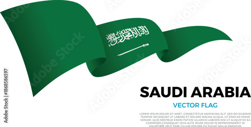 Flag of Saudi Arabia. Saudi and Arabian Culture. Shining flag with realistic shadows waving in three layers. The elegant curves and realistic shading create a sense of motion