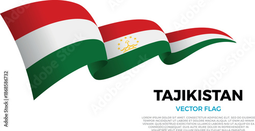 Flag of Tajikistan. Tajikistani and Asian Culture. Shining flag with realistic shadows waving in three layers. The elegant curves and realistic shading create a sense of motion