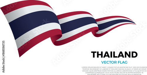 Flag of Thailand. Thai and Southeast Asian Culture. Shining flag with realistic shadows waving in three layers. The elegant curves and realistic shading create a sense of motion