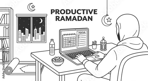 Ramadan remote work from home vector illustration design