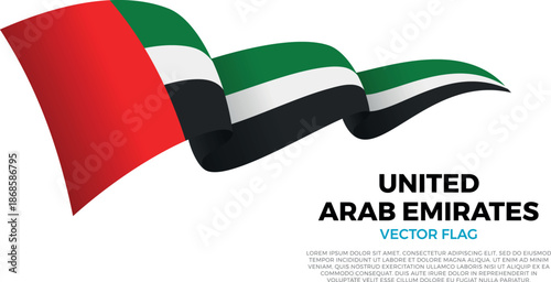 Flag of United Arab Emirates. Emirati and Arab Culture. Shining flag with realistic shadows waving in three layers. The elegant curves and realistic shading create a sense of motion