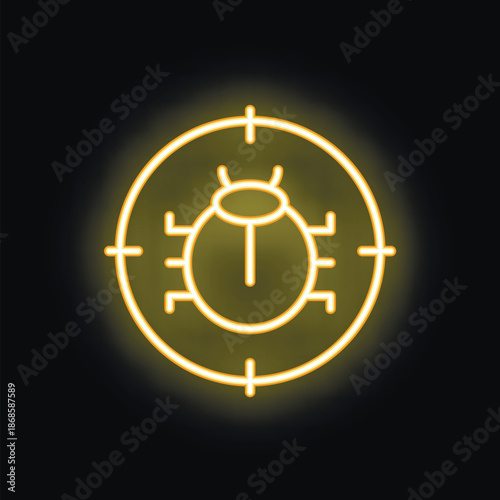 Yellow neon icon illustrating the concept of bug fixing