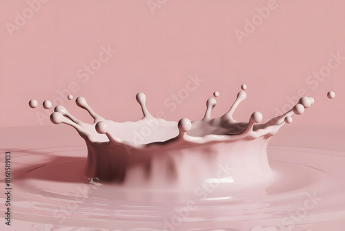 Pink Liquid Splash Crown with Droplets on a Soft Pink Background