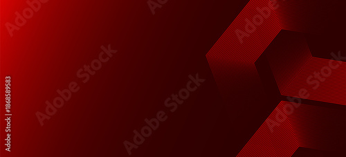 Abstract dark red background with hexagon lines. Vector illustration
