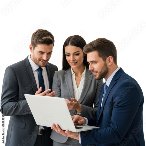 Business team reviewing document isolated on transparent background