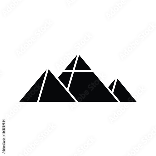 Simple black and white illustration depicting a cluster of pyramids