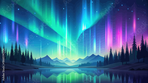 Aurora Borealis Sky Illustration for Backgrounds