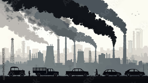 Bold Illustration of Air Pollution Over a City