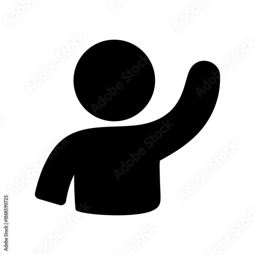 Human silhouette waving hand greeting people icon on white background.