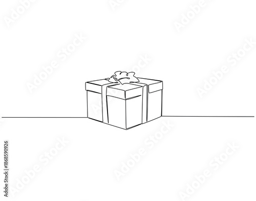 Continuous one line drawing of gift box. One line drawing illustration of present package. Christmas day concept single line. Editable outline