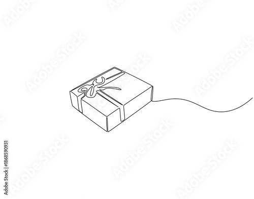 Continuous one line drawing of gift box. One line drawing illustration of present package. Christmas day concept single line. Editable outline