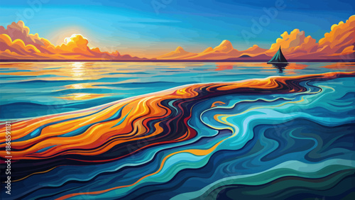 Bold Illustration of Oil Spill Pollution