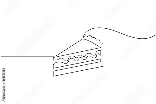 Continuous line drawing of a slice of cake minimalist vector art
