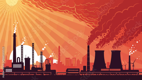Industrial Thermal Pollution Affecting Water Ecosystems Illustration