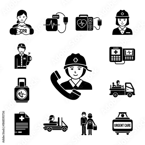 Emergency medical services vector icons for first responders