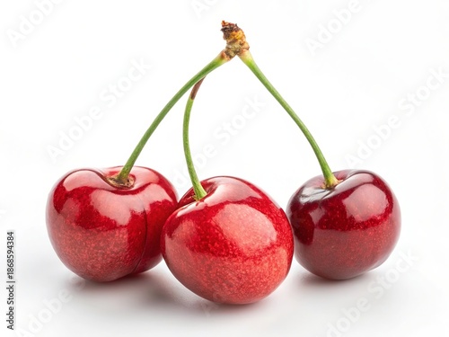 Illustration of three ripe cherries isolated on white background