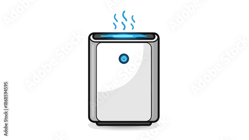 modern air purifier machine with blue light and steam for domestic appliance websites, home comfort blogs, allergy prevention flyers and electrical store catalogs, with copy space