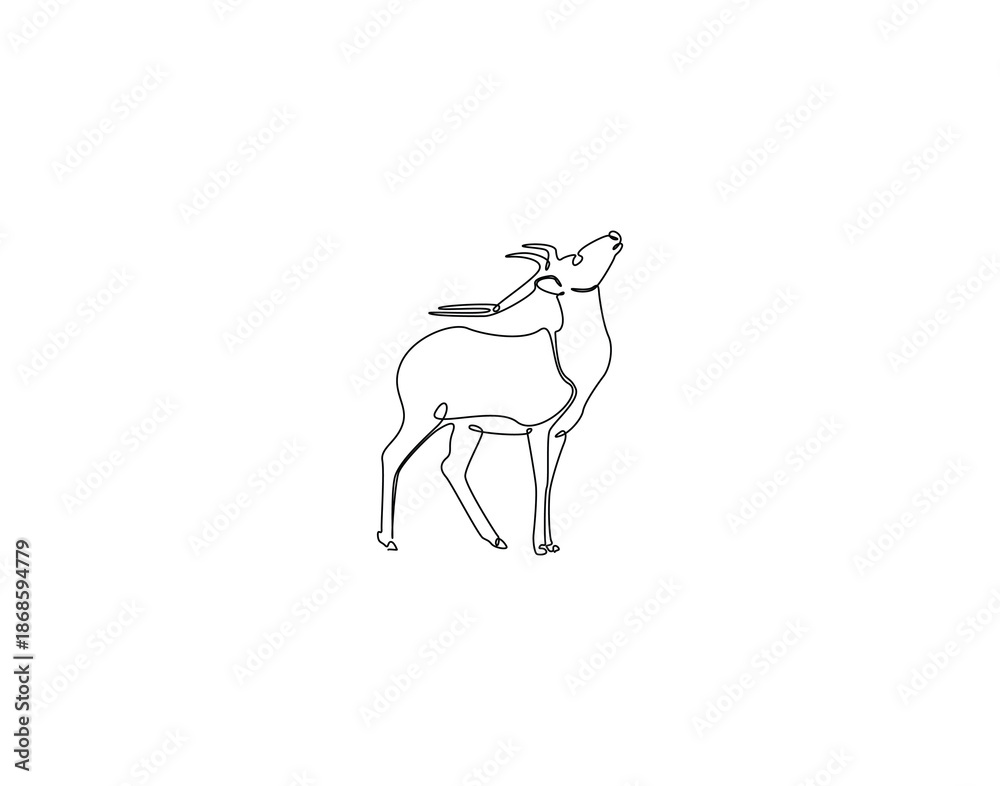 Obraz premium Continuous one line drawing of reindeer animal. One line drawing illustration of santa reindeer. Christmas day concept single line. Editable outline
