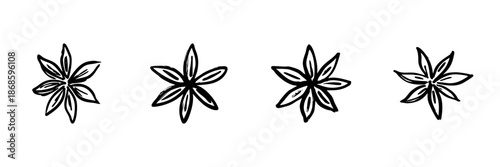Star Anise Illustrations In Hand Drawn Style Set. Aromatic Spice, Culinary Herb, Flavoring Ingredient Doodle Sketch Collection. Botanical Art. Isolated Vector Illustration