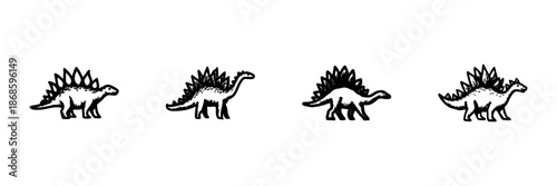 Stegosaurus Dinosaur Illustrations In Hand Drawn Style Set. Prehistoric Animal, Jurassic Era, Paleontology Doodle Sketch Collection. Vintage Fossil Representation. Isolated Vector Illustration